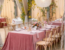 Wedding linens and tables at reception