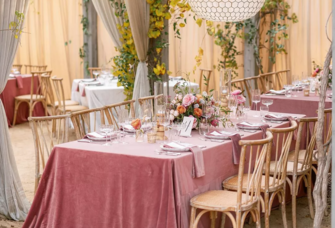 Wedding linens and tables at reception