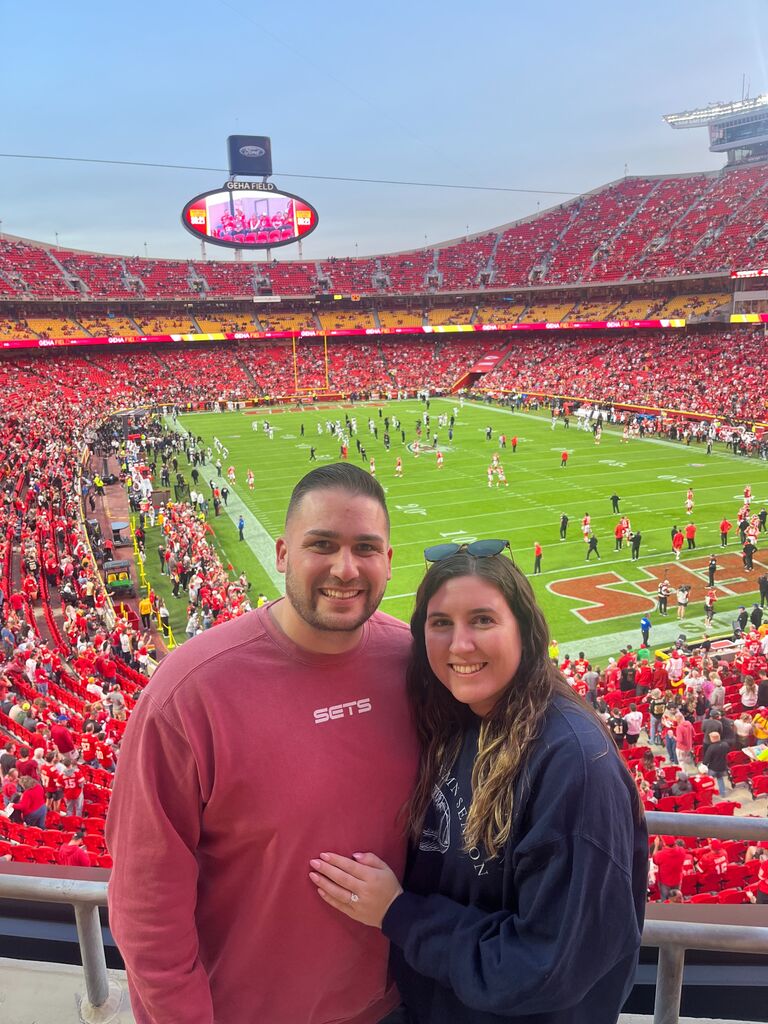 Kyle and Leanne celebrate their engagement in Kansas City seeing the Chiefs on Monday Night Football!
