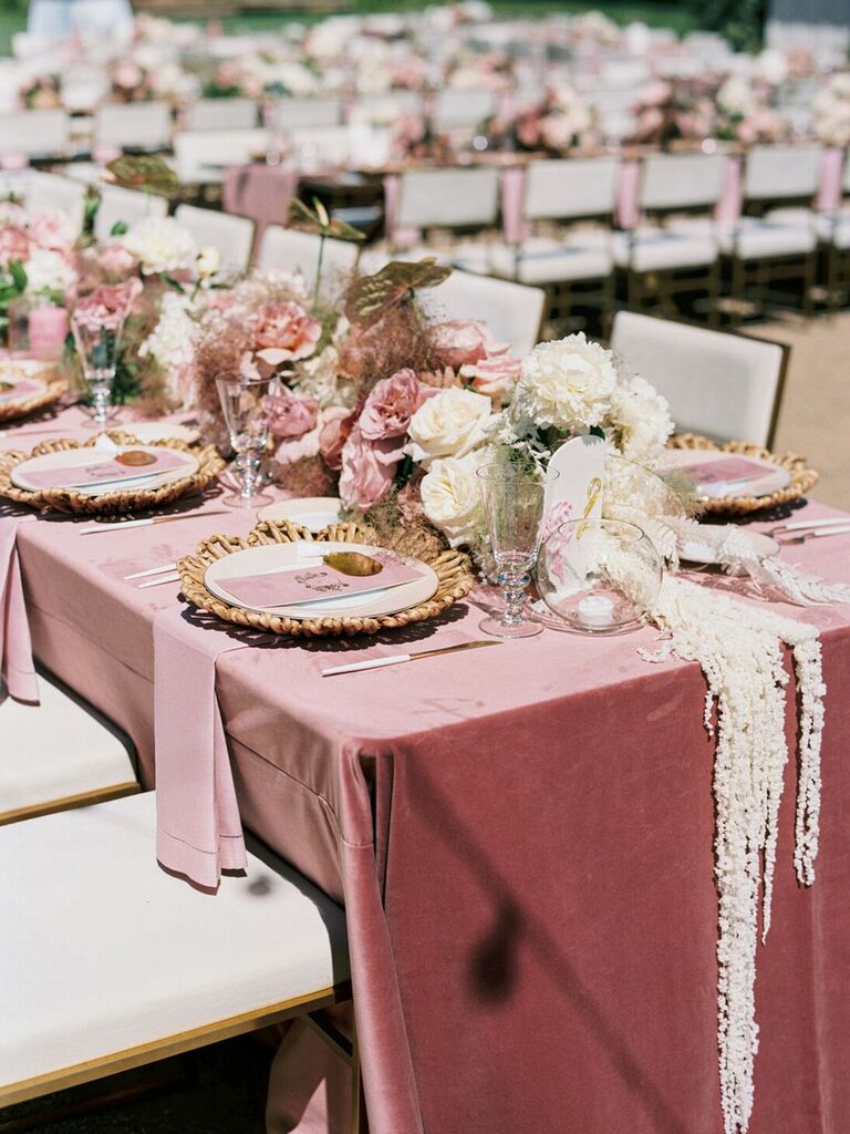 Pink and white low flower arrangements