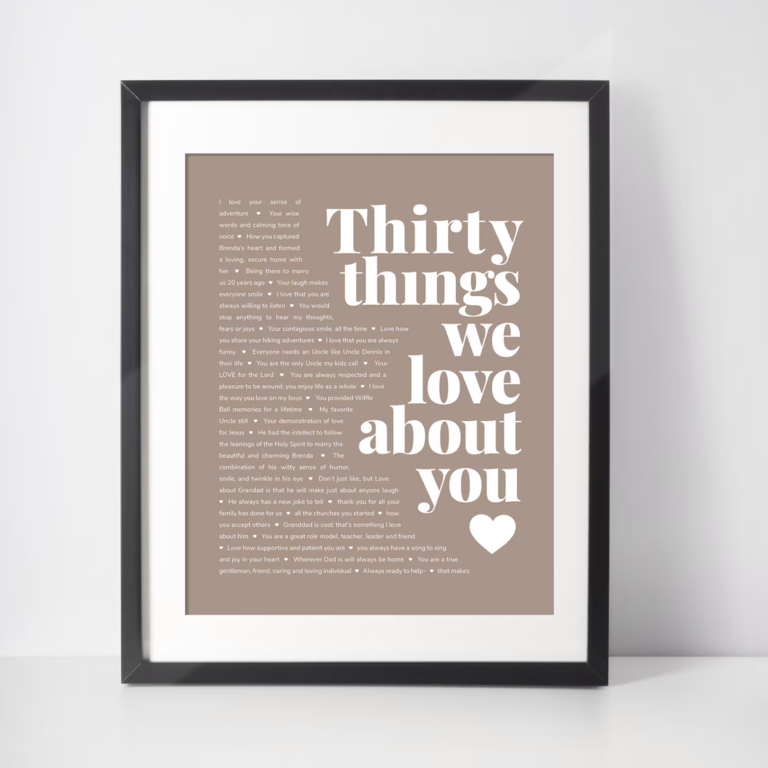 30 THINGS We Love About You wife 30th birthday gift idea