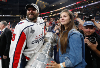 Hockey pro Alex Ovechkin and wife Anastasia Shubskaya at the 2018 NHL Stanley Cup Final