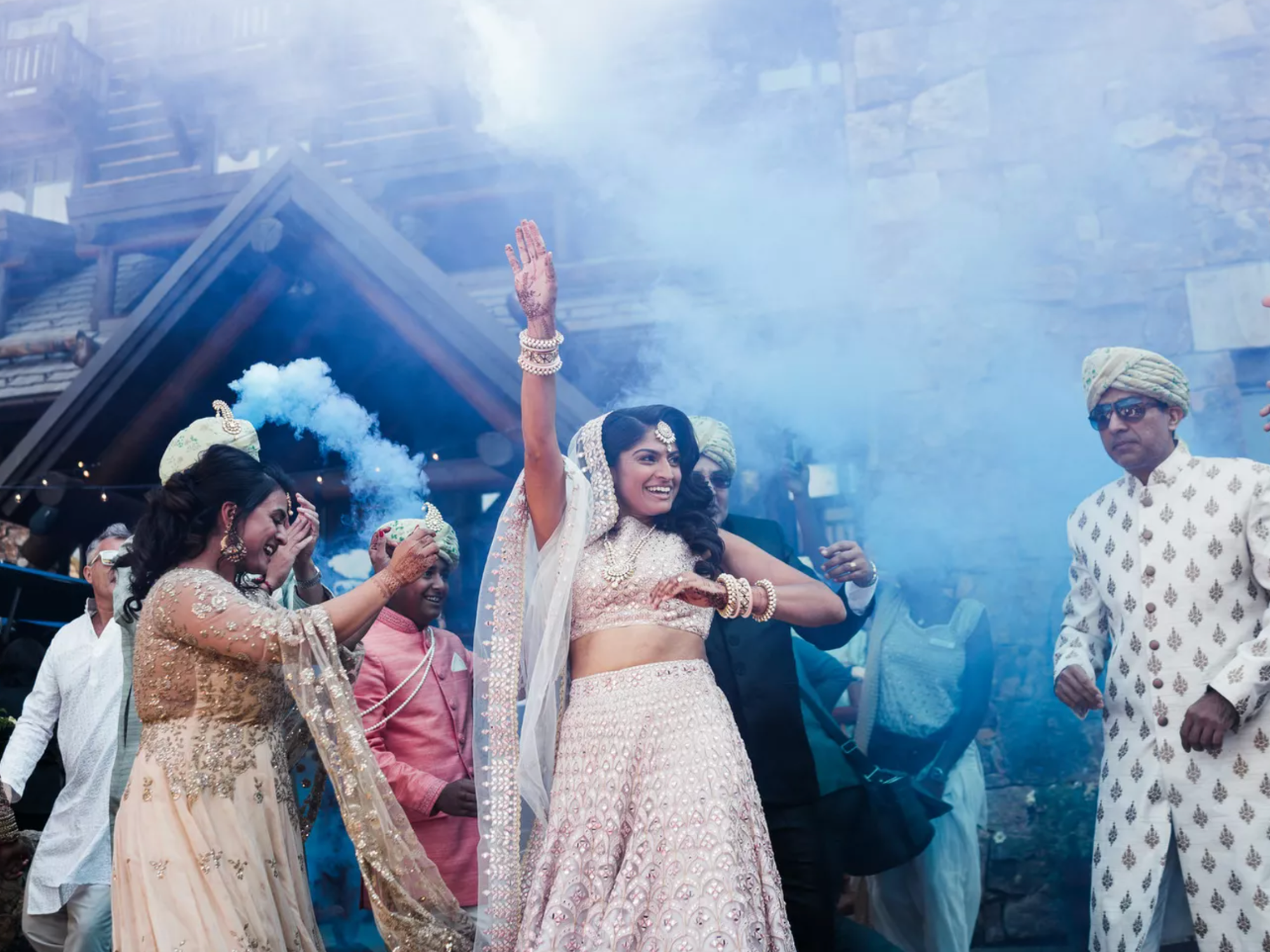Baraat During Indian Wedding With Blue Smoke Bomb