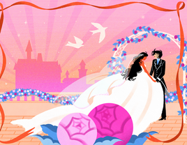 Illustration of castle wedding