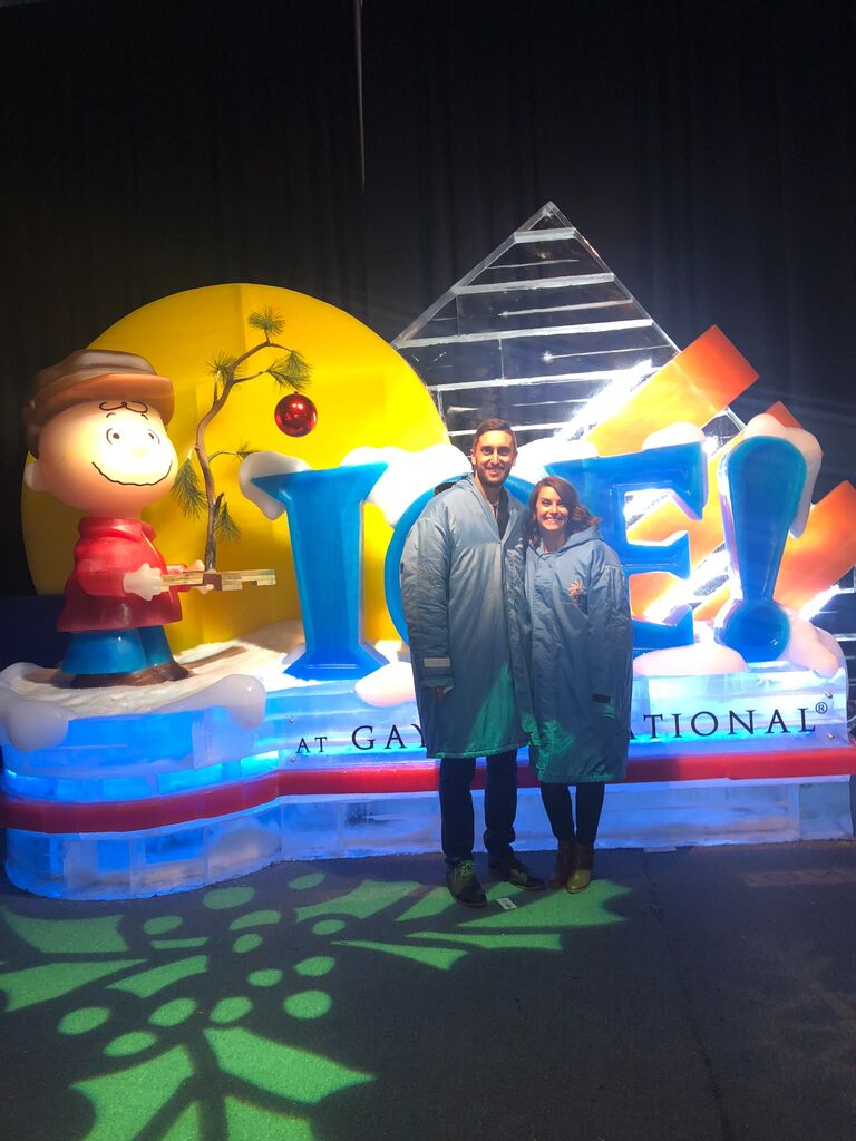 First holiday season together visiting the Charlie Brown Ice Exhibit at the Gaylord in National Harbor, MD!