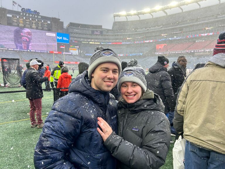 Foxboro, MA
David's 25th birthday, spent at a snowy New England Patriots game with pregame field access as an engagement gift.