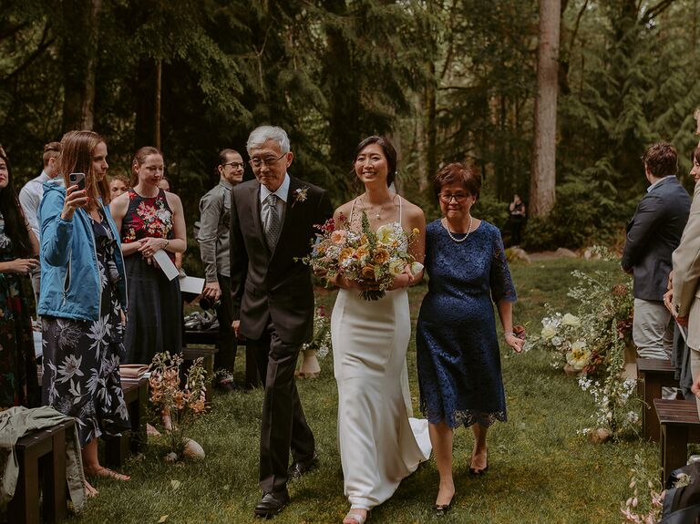 the writer joyce chen and her parents walk her down the aisle