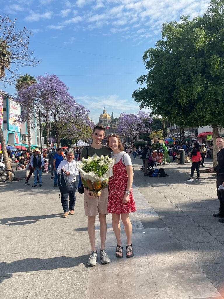 We went to visit the shrine of Our Lady of Guadalupe in Mexico City, Mexico. Bringing flowers to Our Lady.