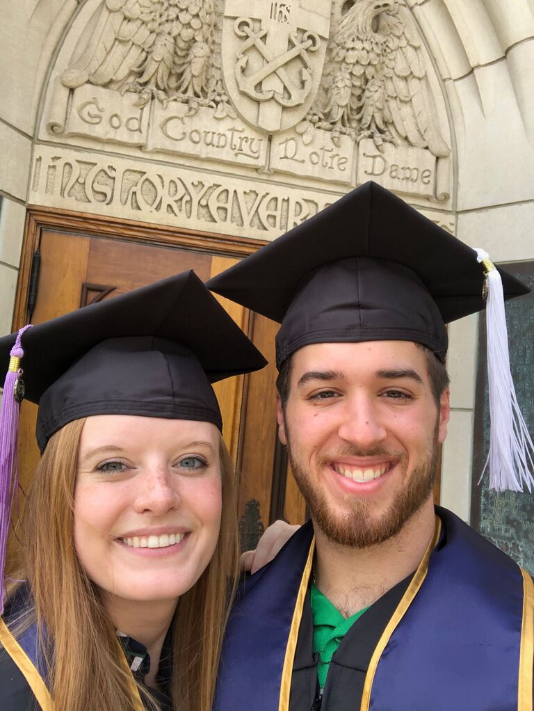 We went on a few dates before the pandemic hit and the rest of the semester was canceled. Matthew returned to Atlanta, and Jenna stayed in South Bend to finish her thesis. We spent many hours on FaceTime to get to know each other. In May, Matthew drove back to move out and officially asked Jenna to be his girlfriend. 