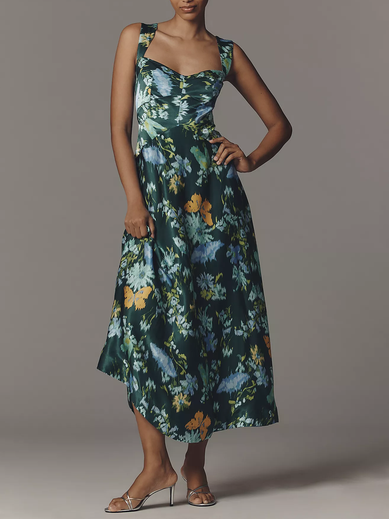 By Maeve green floral bridesmaid rehearsal dinner dress