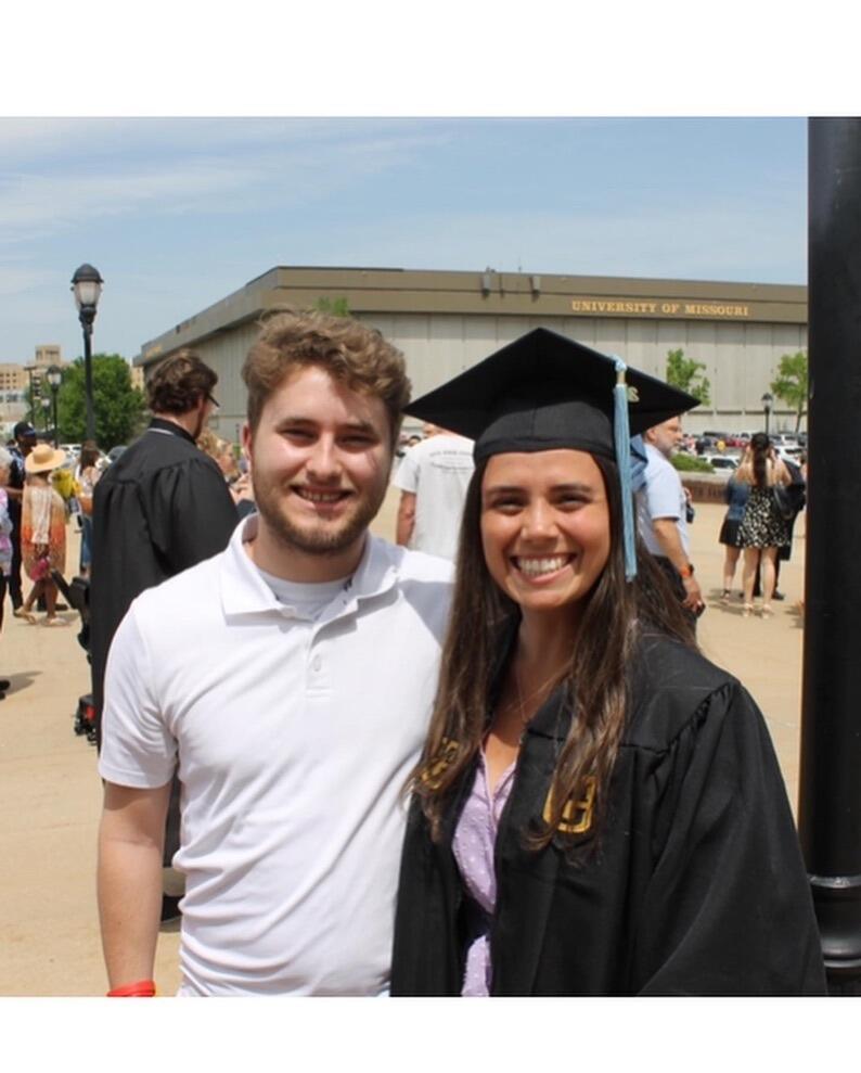 We both graduated Spring of 2022!! Tanner got a job working at KRCG (a local news station) and lived in the Columbia/Jeff City area, while Elizabeth took a job teaching and coaching in Sedalia. 