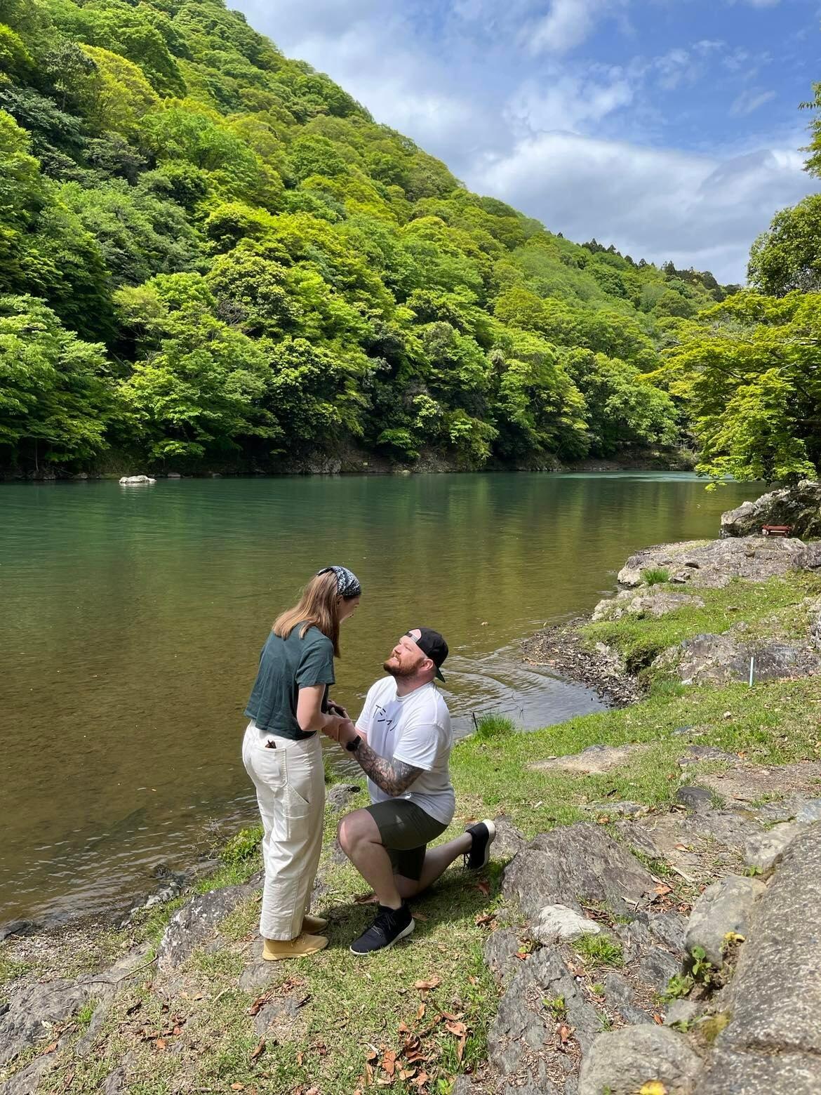 We were engaged in the spring of 2023  on the banks of the Katsura River in Kyoto, Japan. 