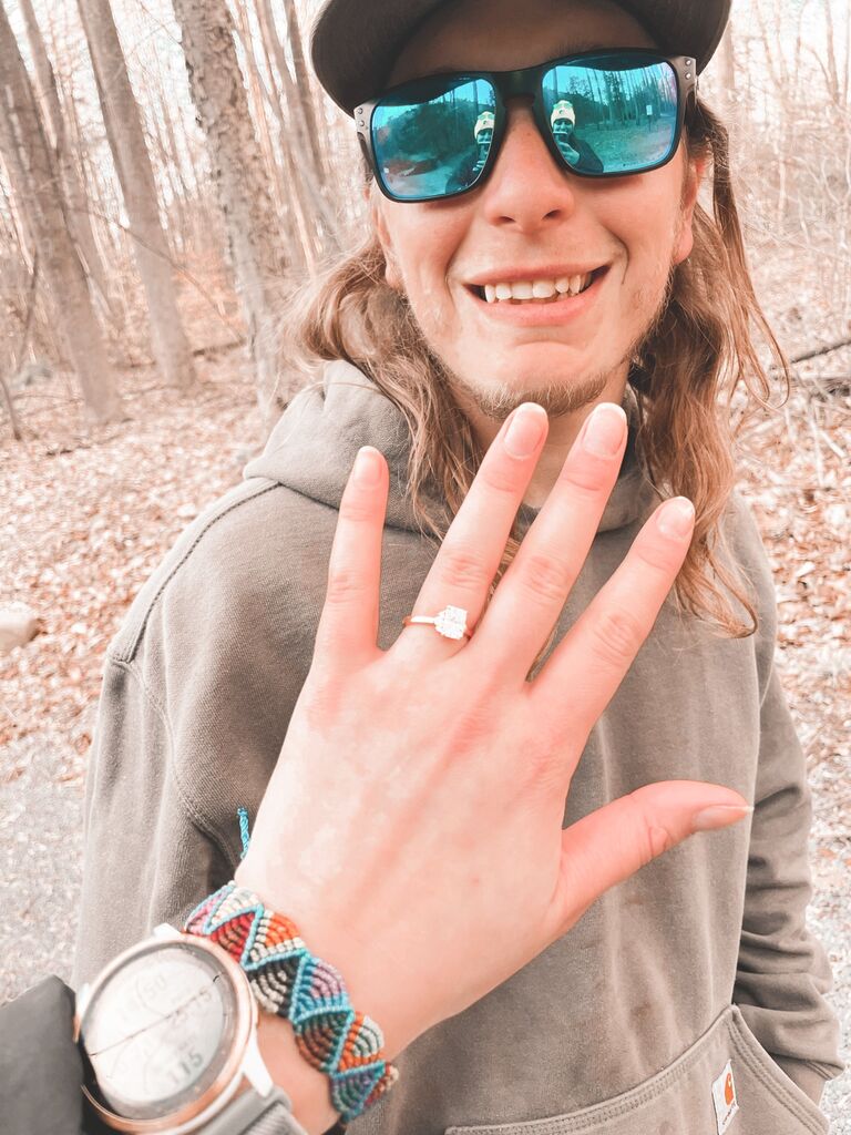 After months of talking and wondering, Lyle proposed to Liz on their favorite walking trail.