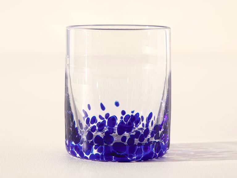 Handblown blue glass whiskey glasses sapphire wedding anniversary gifts
