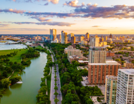 Looking south over Lincoln Memorial Drive at the Milwaukee Skyline