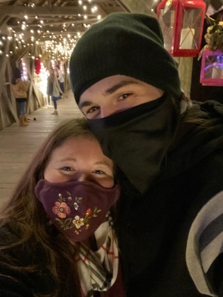 A masked up date to Noccalula Falls Christmas lights.