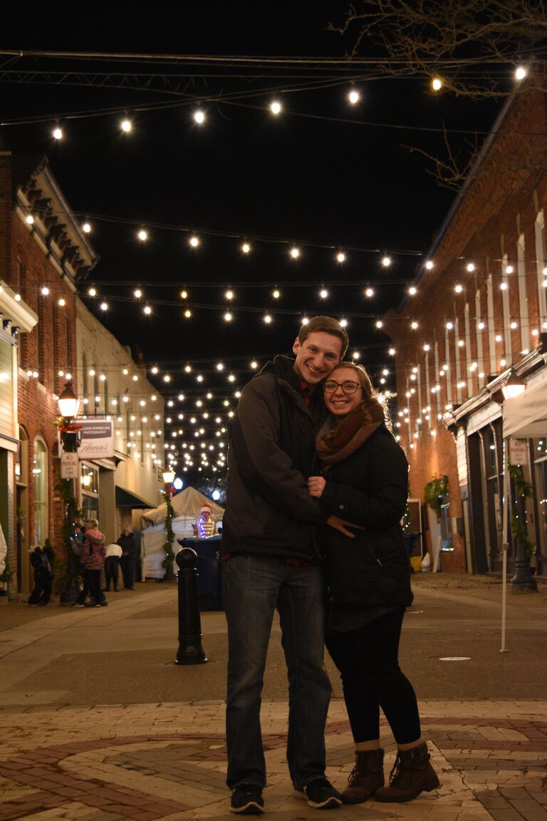 Thanksgiving 2019 - first holiday together, meeting both families, and showing each other our hometowns. 
Pictured: Battle Alley in downtown Holly, Michael's hometown.