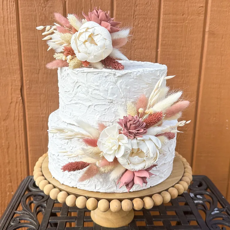 Blush & ivory Boho bridal shower cake flower decoration