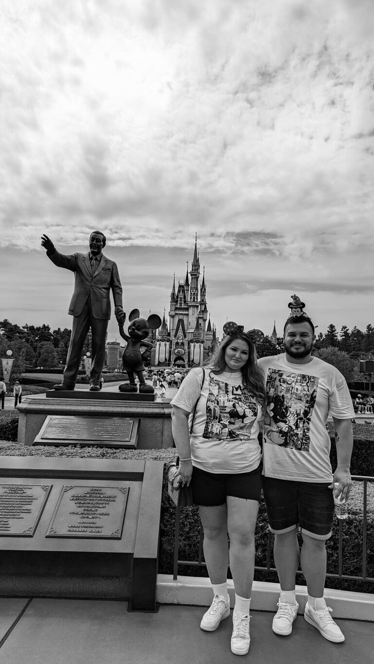 Cute matching couple shirts at Disneyland (Lincoln lost the bet)