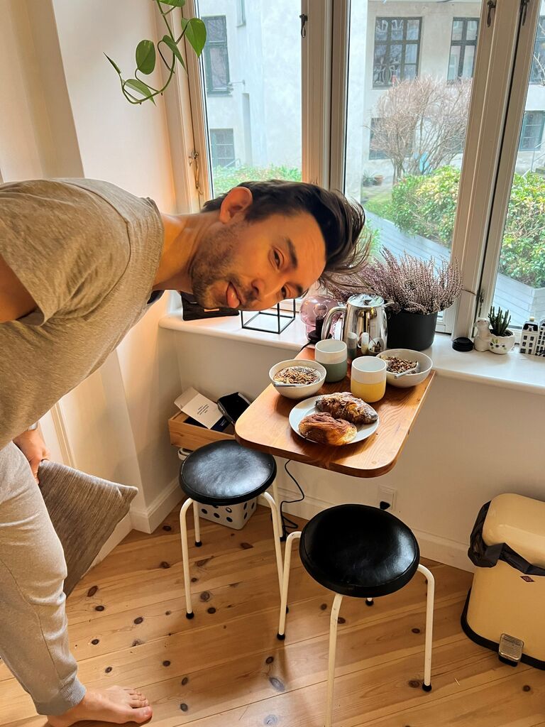 Last big breakfast in Anne's apartment. While we miss the coziness of Vesterbro, it's really nice to be able to fit more than a mug on the table!