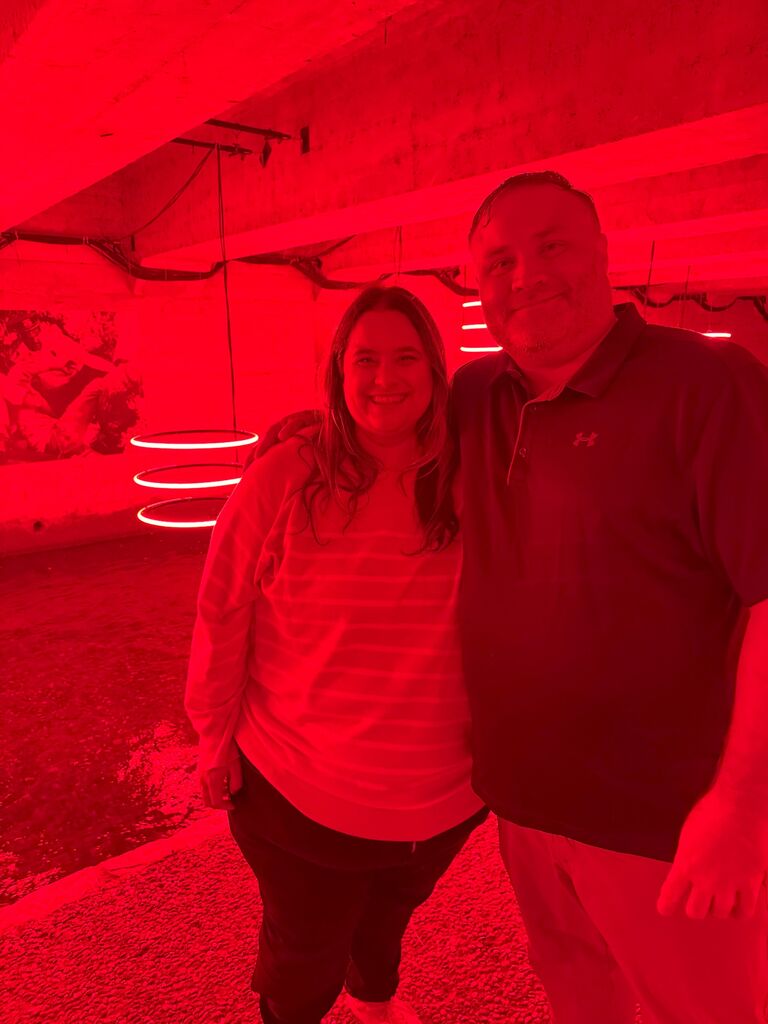 Our first photo together - the Waterloo Greenway Creekshow. 