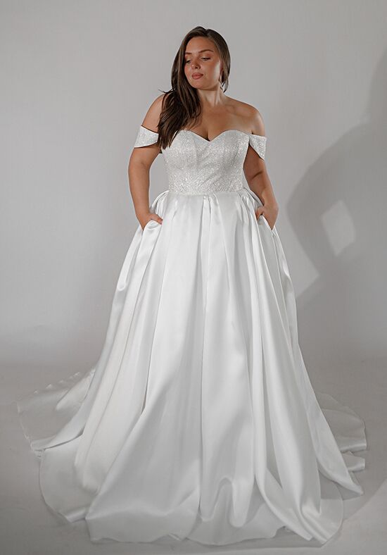 Plus Size Off-shoulder White Wedding Dresses A-line Satin Bridal Gown Zipper