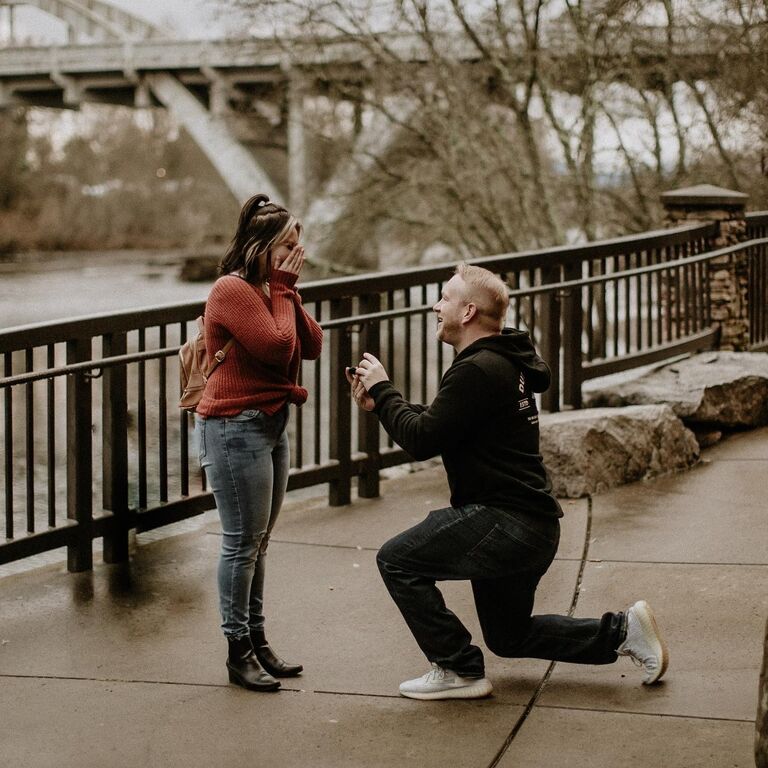 Jason proposed to Megan at their first stop when moving to Grants Pass at the Rogue River bridge downtown! She said YES! 
