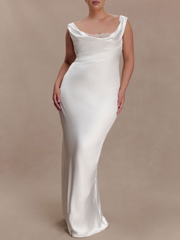 Meshki cowl neck wedding dress