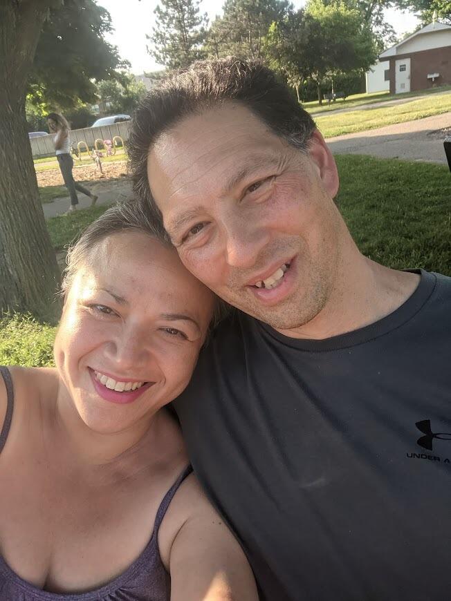 Our first selfie!  We took a bike ride from Mike's house down to the park.