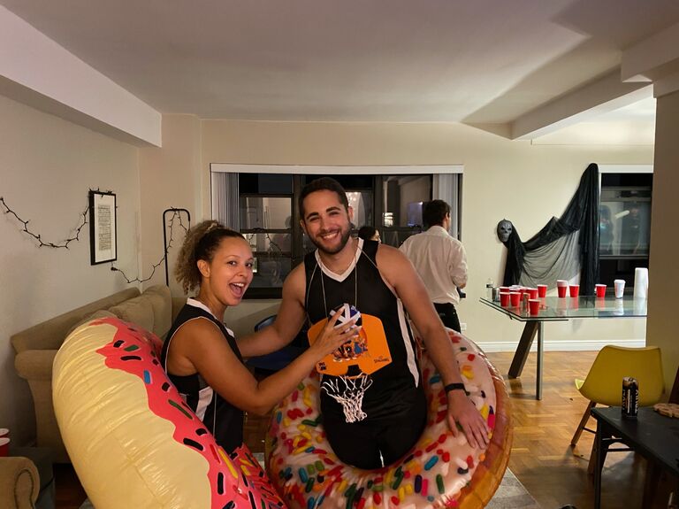 Dunkin' Doughnuts! Our favorite DIY Halloween costume so far (we do one every year!) 
