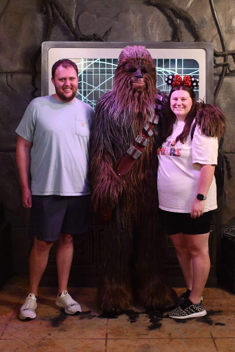 Ed's 28th Birthday!! He got to meet Chewbacca and I think he was more excited about that than being on our first vacation together!