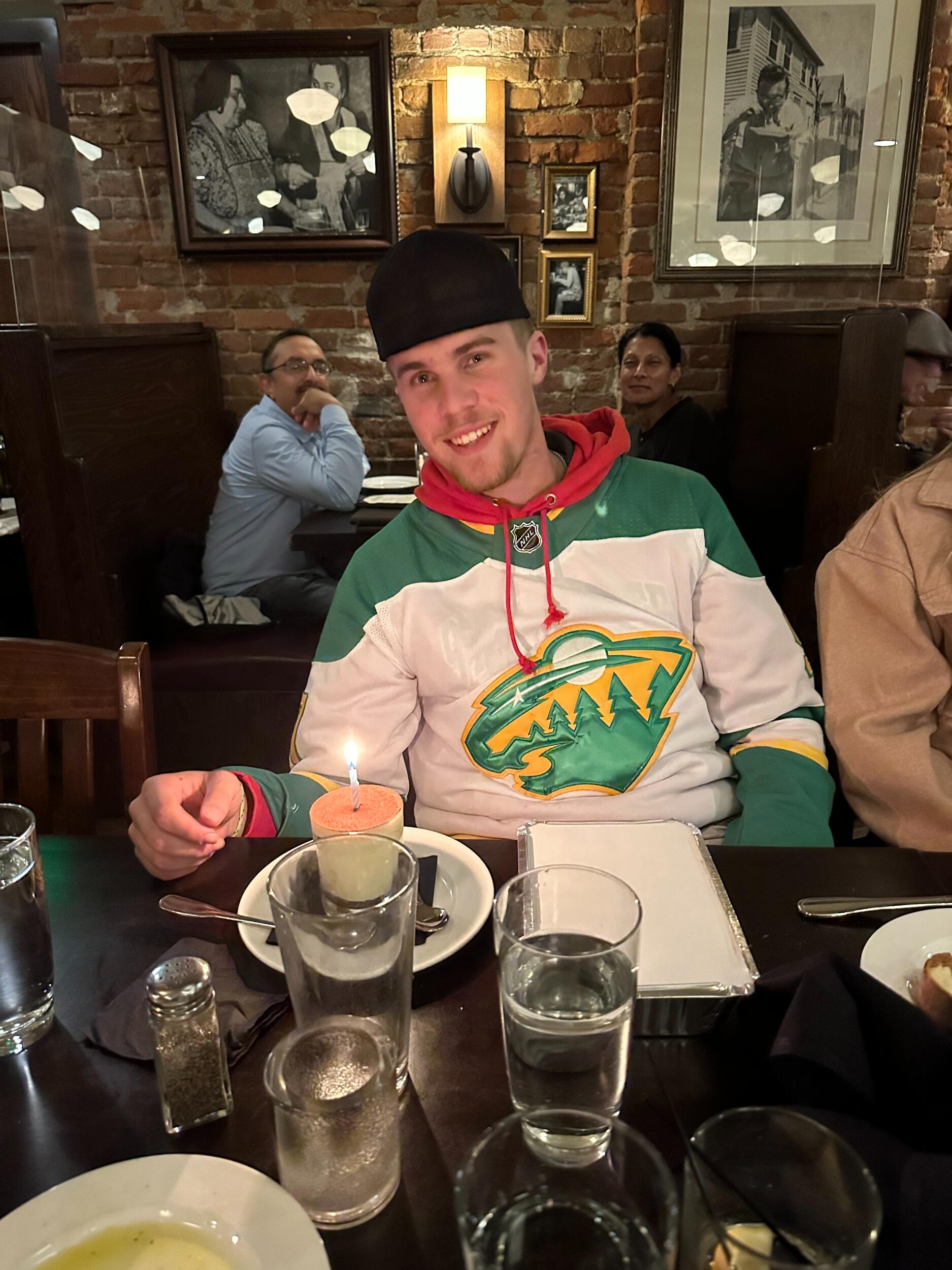 Noah's 21st birthday
-drove to Duluth to watch diving coach Hannah
-Went to Wild game with Hannah's family
-Cassetas after game to celebrate