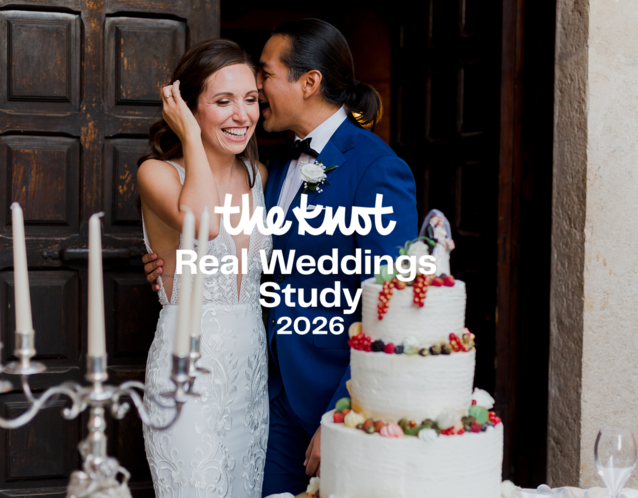 Couple smiling on wedding day, the knot real weddings study