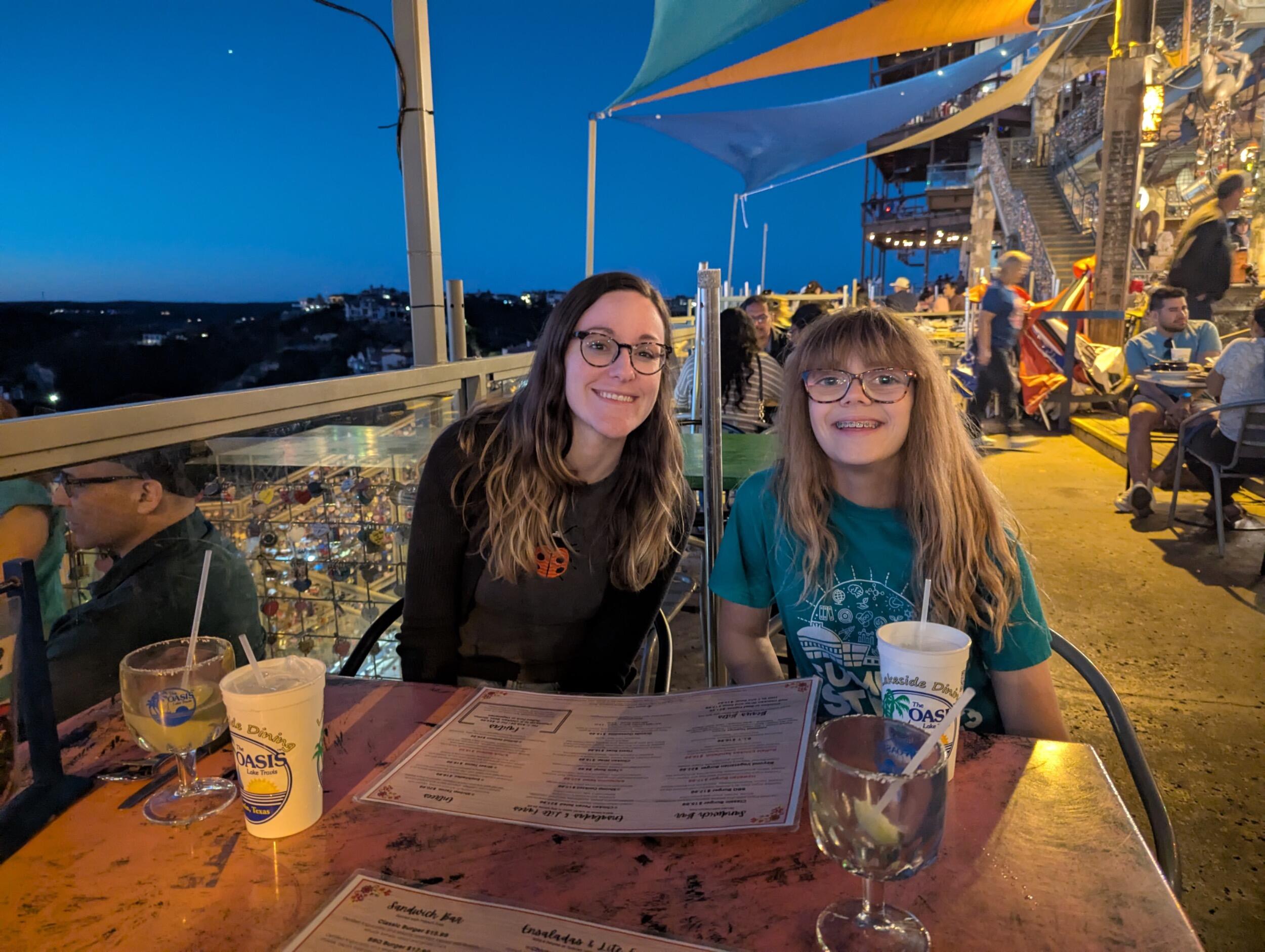 Birthright: Orin finally visited Eric's birthplace of Austin, Texas for some much needed R&R on her Spring Break. Here Jayne and Orin took in the views at the Oasis which boasts the most patio space of any restaurant in America.