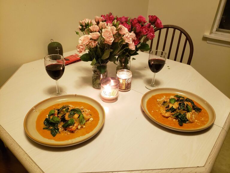 To celebrate our first Valentines day, we decided to cook together. We made this delicious looking shrimp curry!