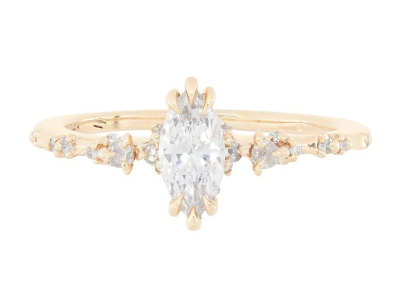 catbird 14k gold marquise diamond engagement ring with round diamond band