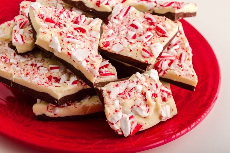 Elf themed Christmas party ideas - Candy Cane Forest bark