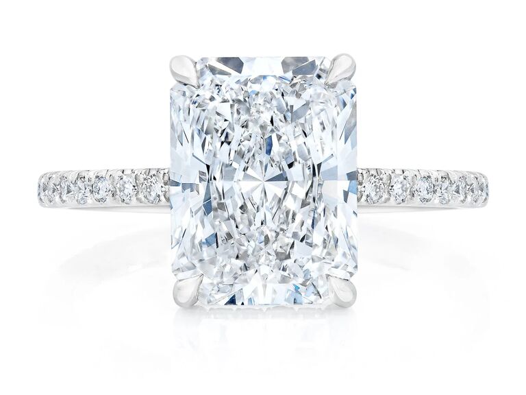 radiant-cut diamond engagement ring with pavé diamond band