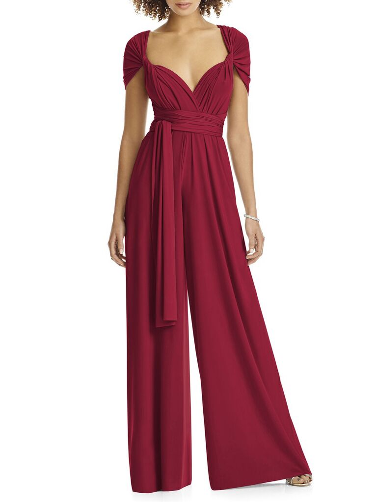 burgundy pantsuit wedding