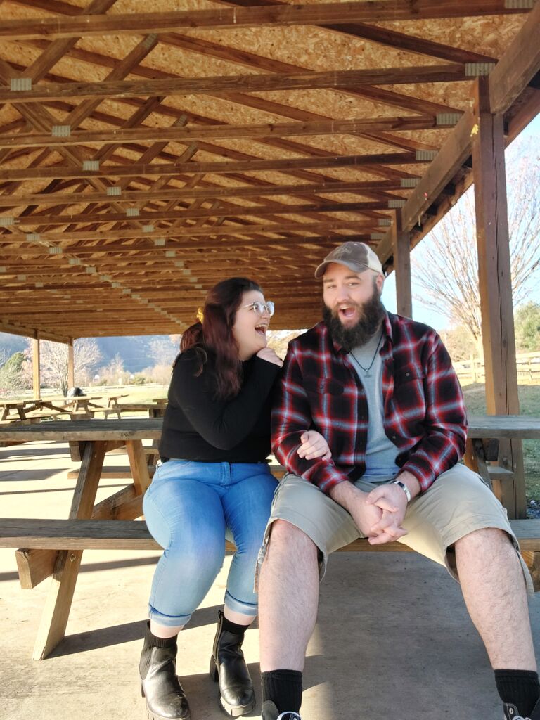 Taking photos for our first Christmas card together at Michael's neighborhood park in Strasburg, VA