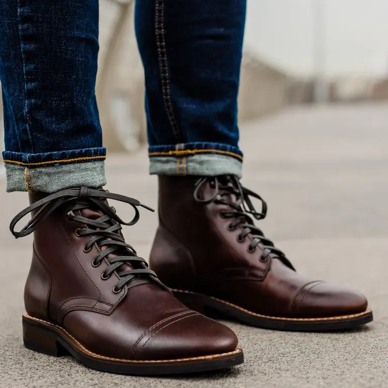 Brown leather lace up boots for wedding