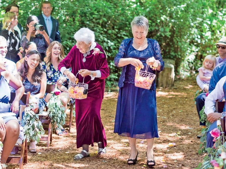 flower grandmas at wedding ceremony