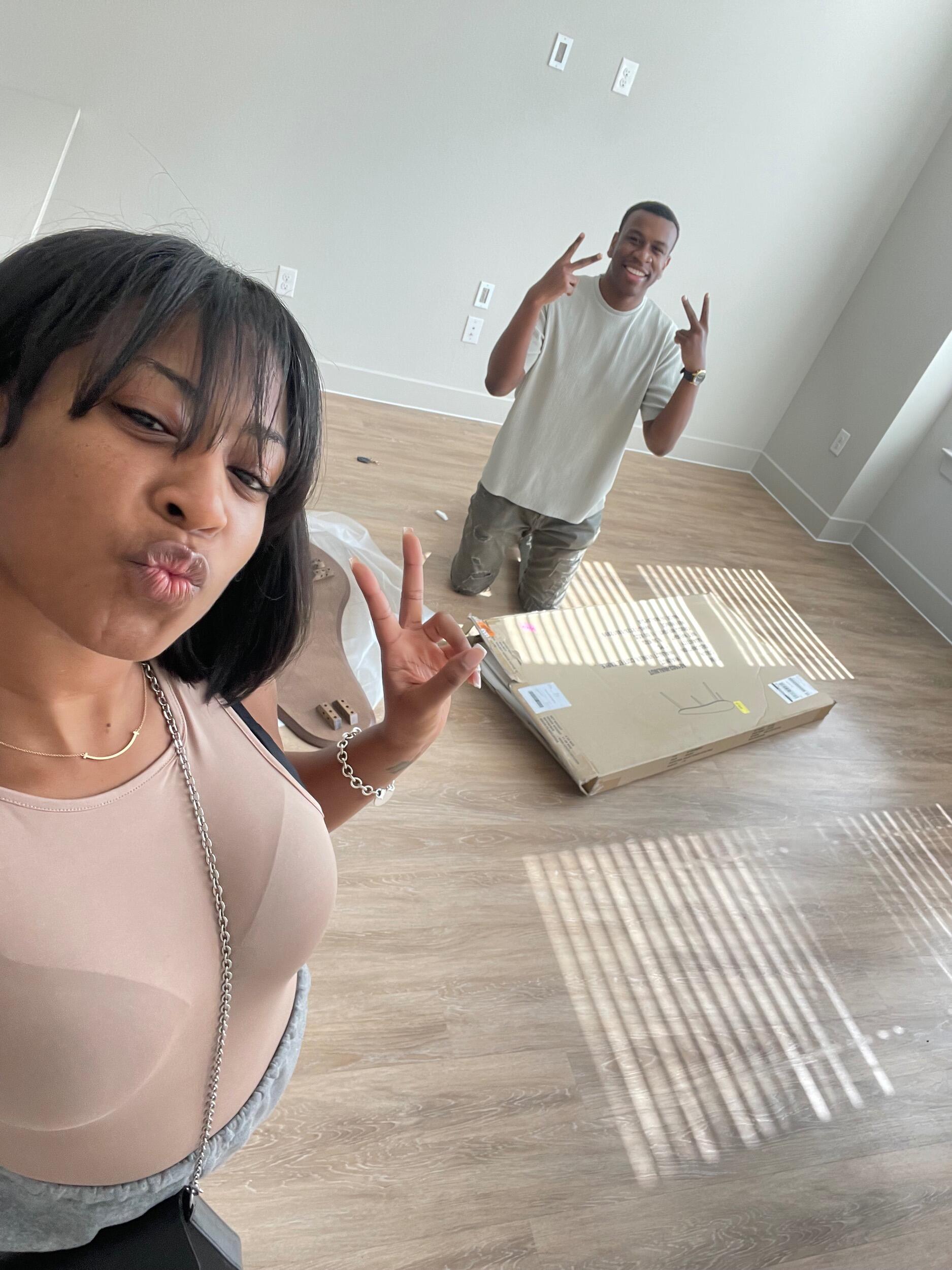 They lived separately for about a year as their relationship continued to flourish. In April of 2023, they moved into a townhome together. 

[Bishop Arts]