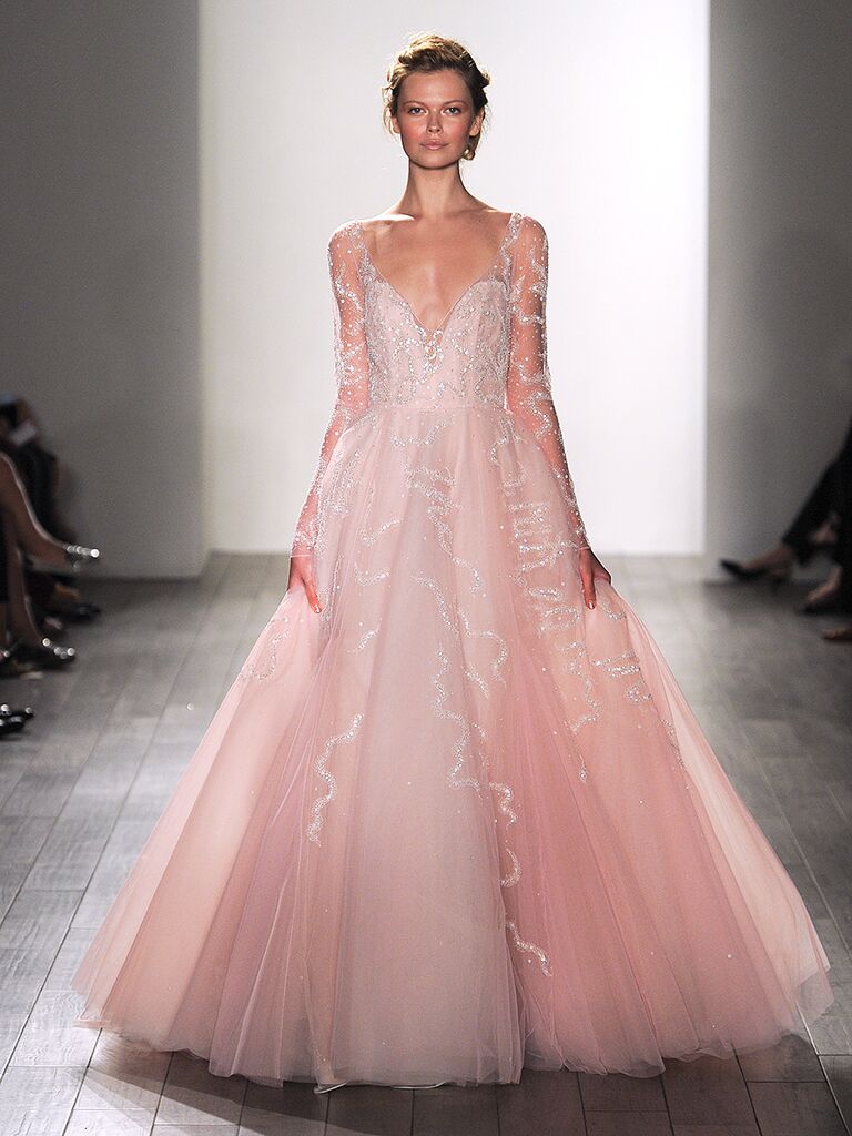 pink lace wedding dress