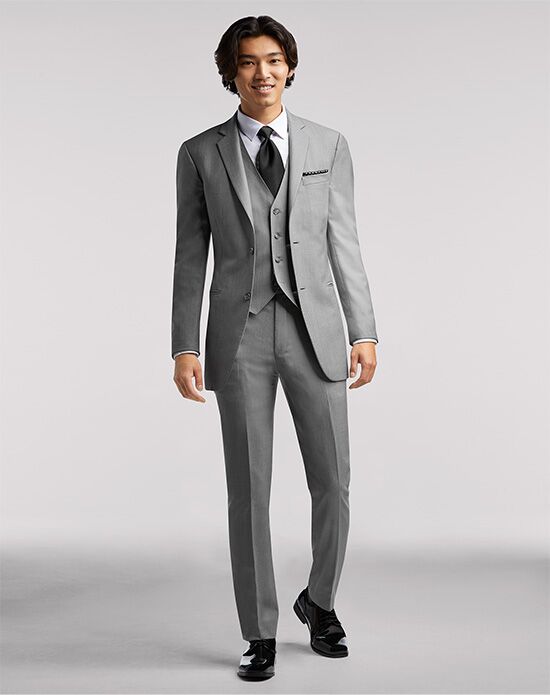 MEN'S WEARHOUSE Pronto Uomo Gray Notch Lapel Suit Wedding Tuxedo | The Knot