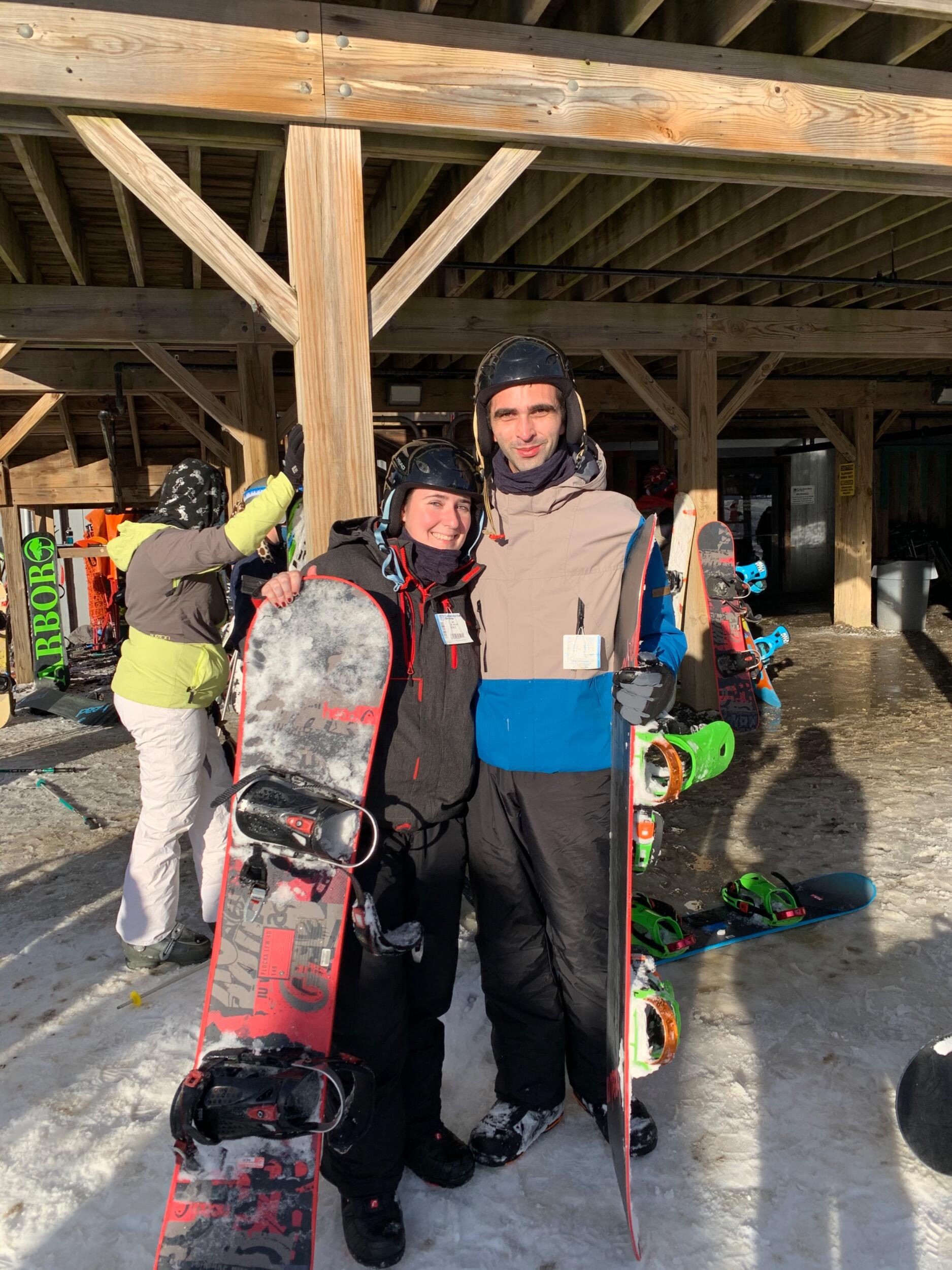 Rene's first time snowboarding!