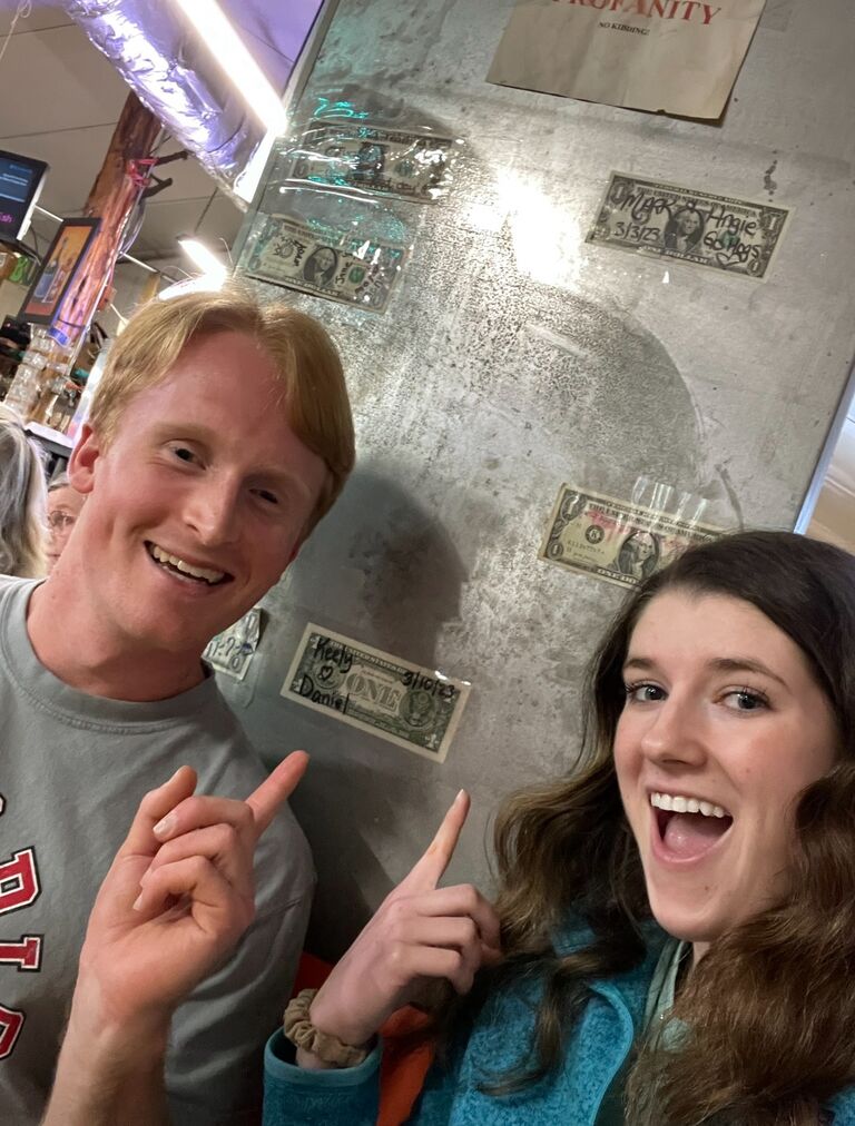 Daniel surprised me with a trip to the Wye Mountain Daffodil Festival, and afterward we ate at Toad Suck Bucks. We wrote our names on a dollar bill and stuck it on the wall! 