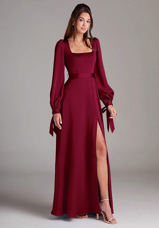 azazie bridesmaid dresses in store Azazie Leonia Stretch Satin Burgundy Dress midi dresses for bridal Color:Bluestone 2025 evening gown party dress