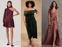 Collage of three affordable wedding guest dresses.