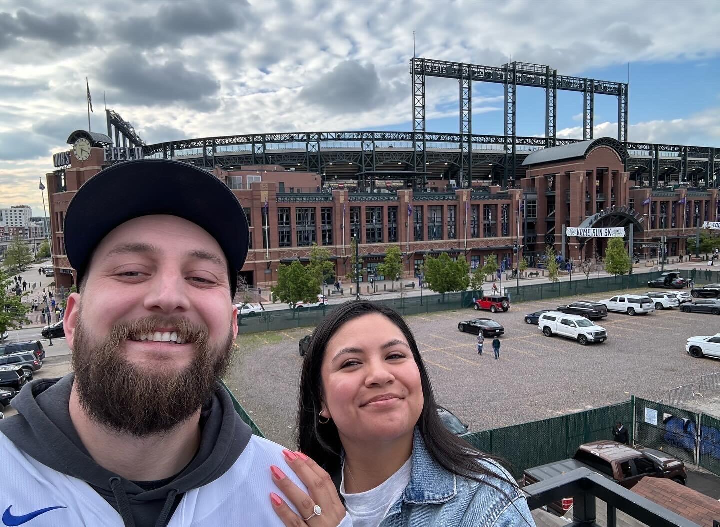 Rangers v Rockies game post engagement. Nathaniel from the Rangers also happened to get engaged that same day! 